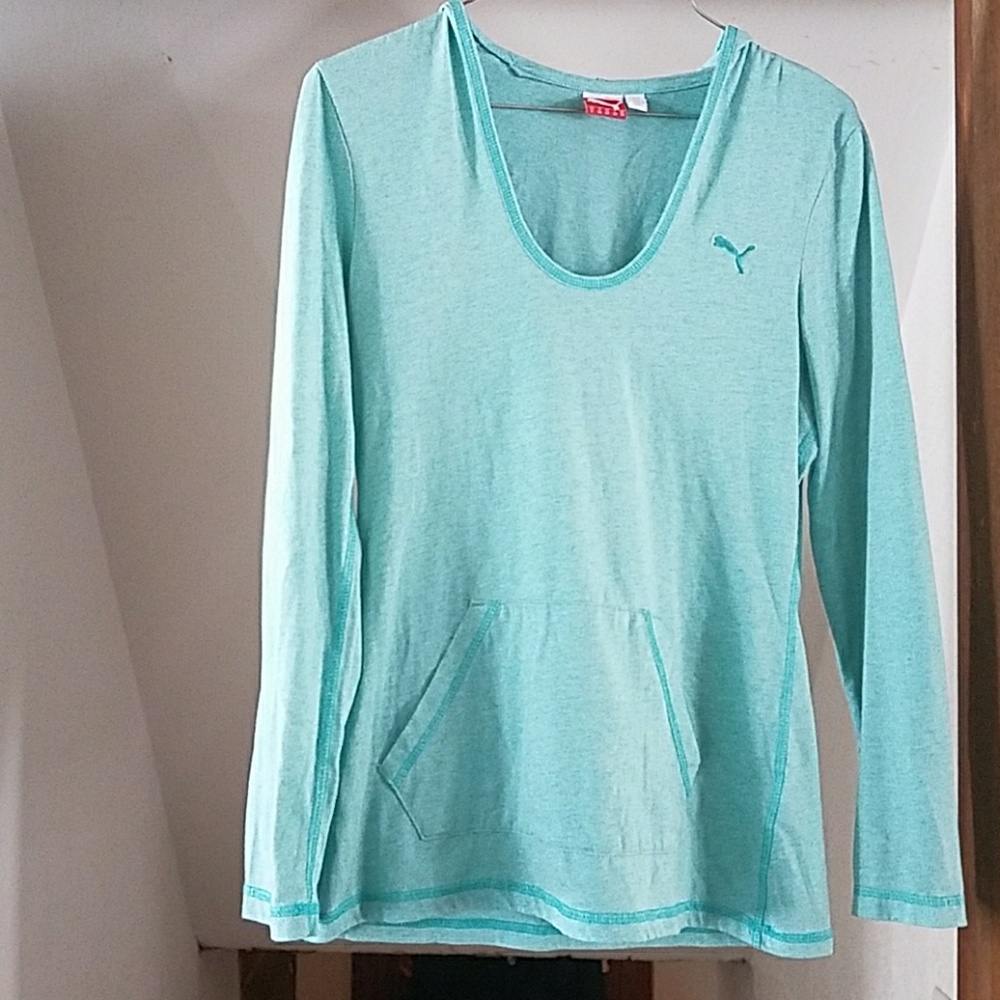 Aqua Puma long sleeve hooded shirt Small